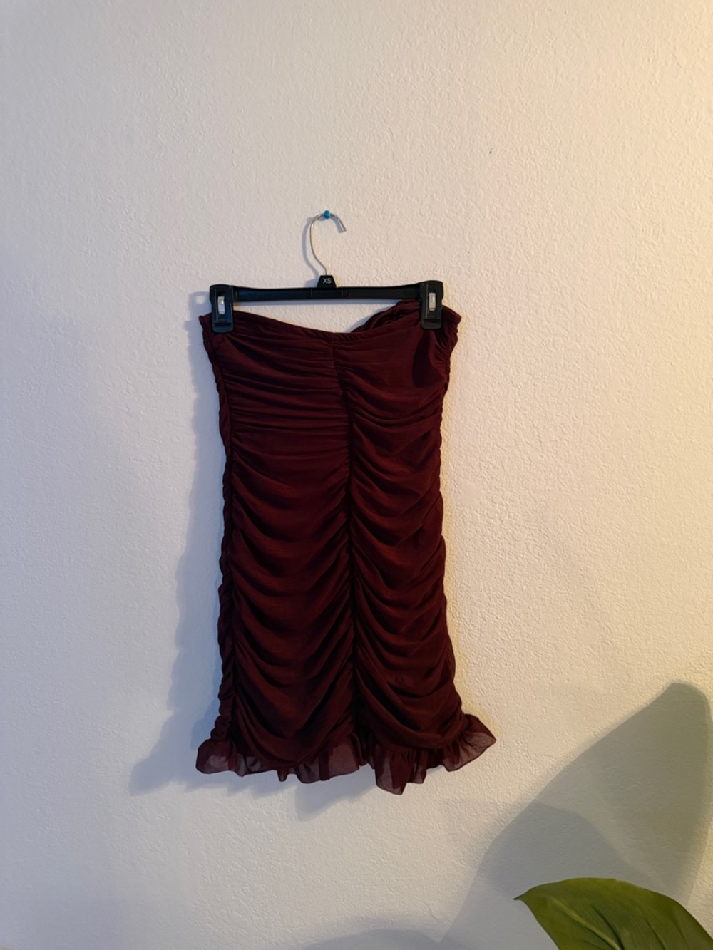 wild fable Burgundy Strapless Ruffled Ruched Mini Dress - Picture 3 of 3